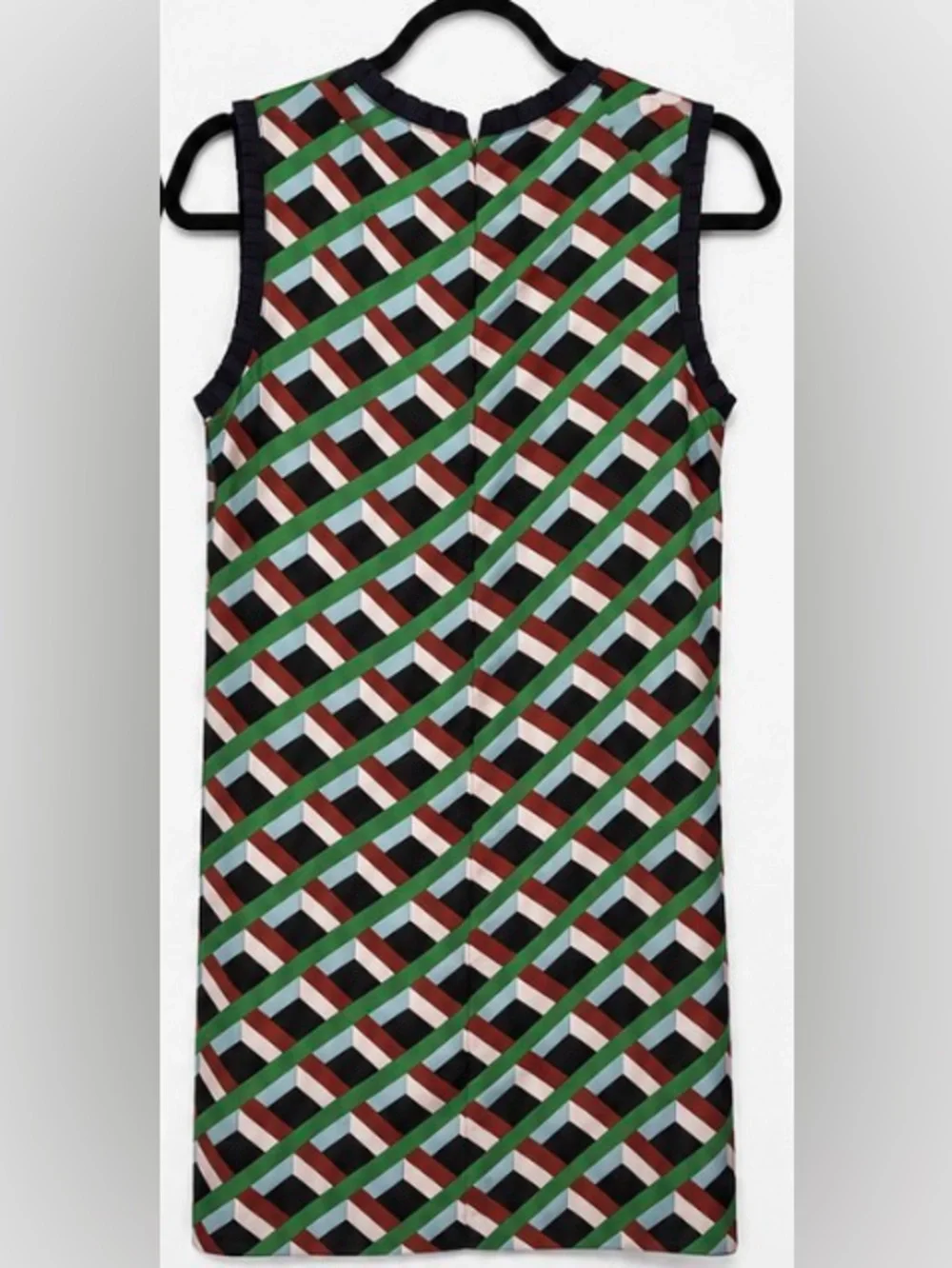 J. Crew Green Black White Red Geometric Bow Shift Dress